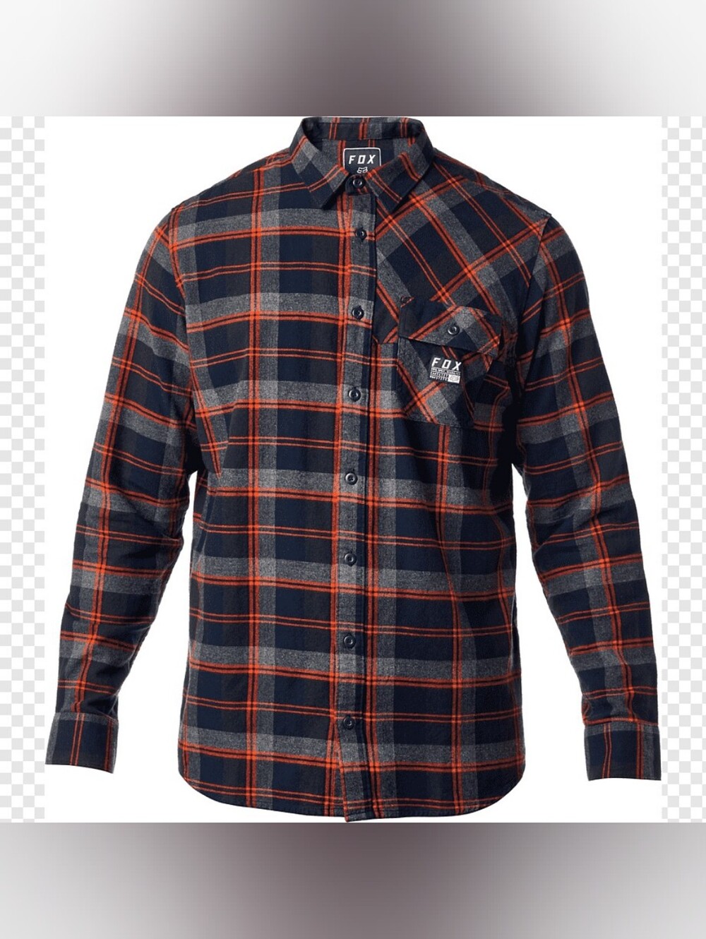 FOX Men's Navy and Orange Plaid Button-Up Shirt